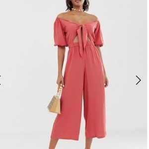 coral front tie jumpsuit